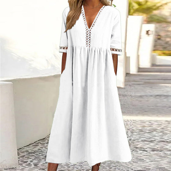 Spitzenkleid mit V-Ausschnitt und Taille