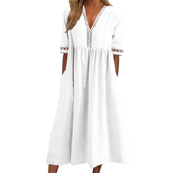 Spitzenkleid mit V-Ausschnitt und Taille