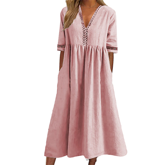 Spitzenkleid mit V-Ausschnitt und Taille