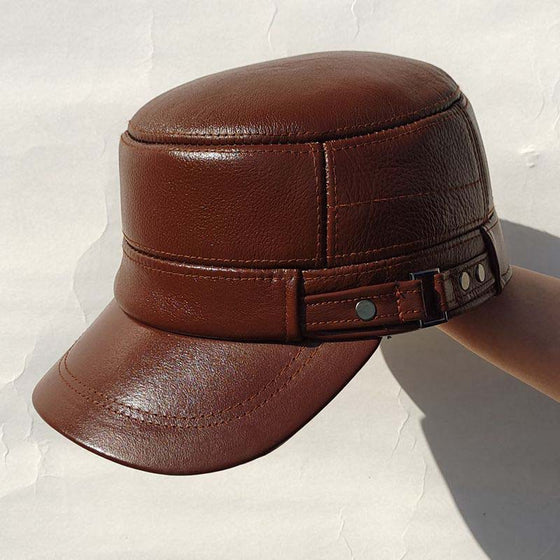 Neue Wintermütze für Herren mit Ohrenschutz aus Schaffell, flacher Schirm