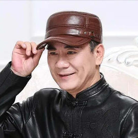 Neue Wintermütze für Herren mit Ohrenschutz aus Schaffell, flacher Schirm