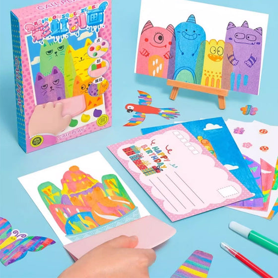 Kreatives Rainbow Scratch Art Postkartenset für Kinder