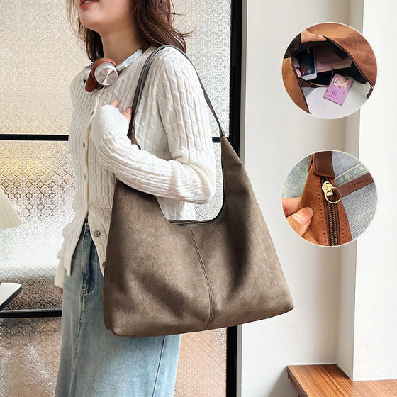 Pendlertasche aus Wildleder mit großem Fassungsvermögen