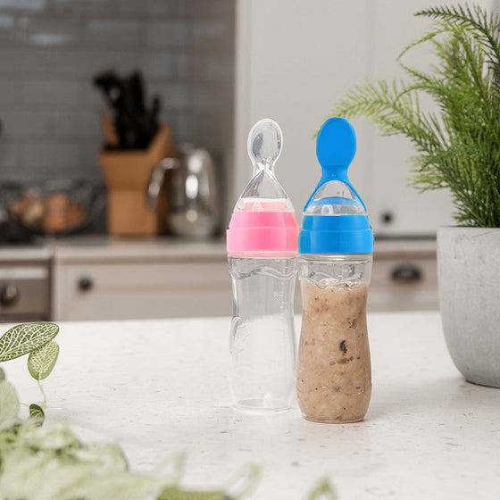 Baby-Silikon-Flasche mit Quetschlöffel