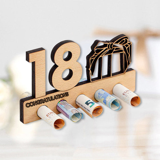 Geburtstagsgeschenk Geldscheinklammer aus Holz