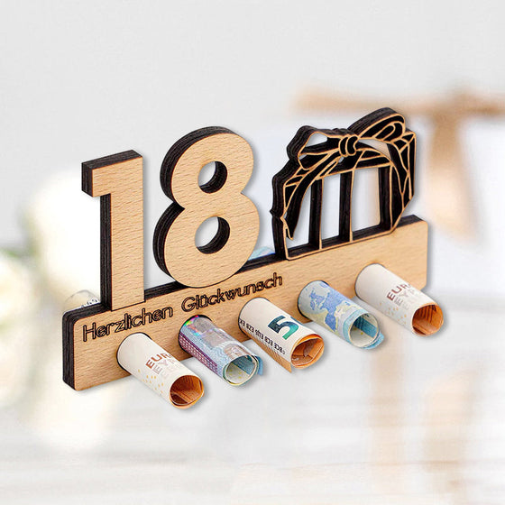 Geburtstagsgeschenk Geldscheinklammer aus Holz