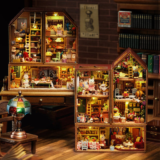 Mini-Kaninchenstadt Holz Puppenhaus-Bausatz mit Möbeln