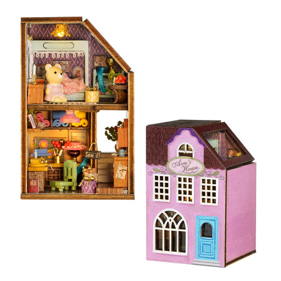 Mini-Kaninchenstadt Holz Puppenhaus-Bausatz mit Möbeln
