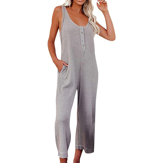 Solide Farbe Knopf Jumpsuit Backpacking Hosen mit Taschen