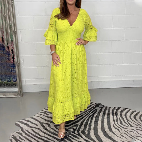 V-Ausschnitt Kleid mit hoher Taille