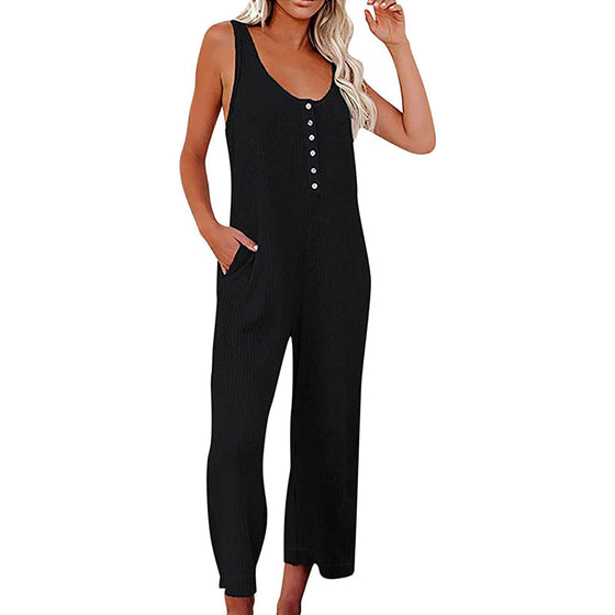 Solide Farbe Knopf Jumpsuit Backpacking Hosen mit Taschen