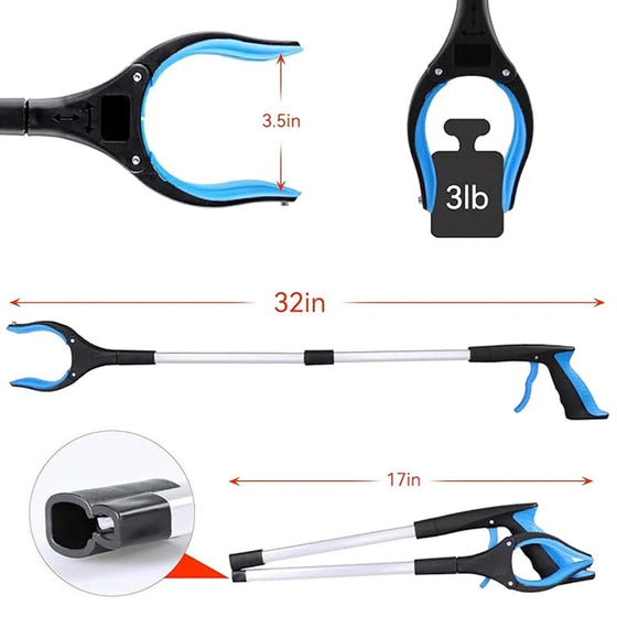 Zusammenklappbarer Greifer mit 360° drehbarem Clip