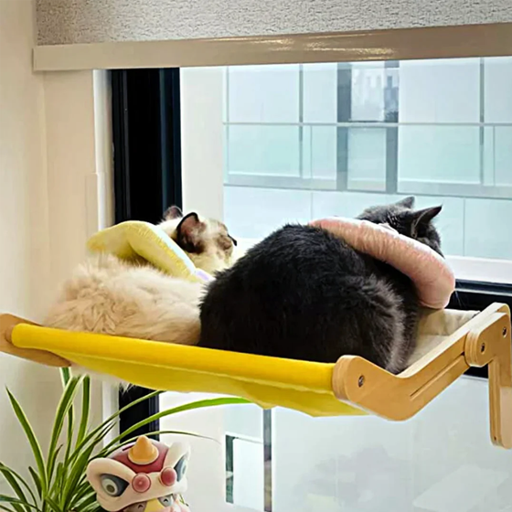 Hängendes Katzenbett am Fenster
