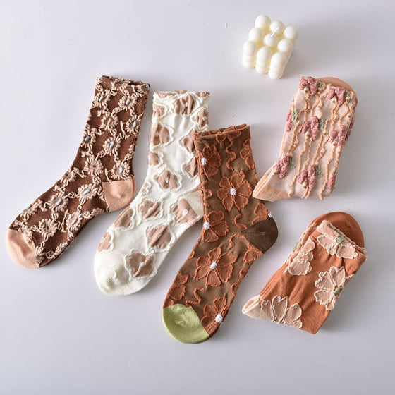 Elegante Baumwollsocken mit geprägtem Blumenmuster, 10 Paar