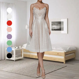 Stylish V-neck strap A-line dress