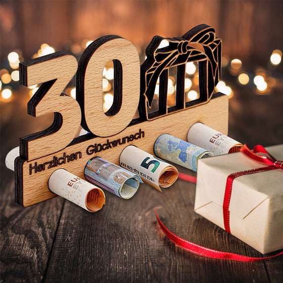 Geburtstagsgeschenk Geldscheinklammer aus Holz