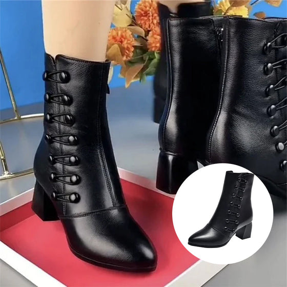 Warme Lederstiefeletten mit seitlichen Knöpfen für Damen