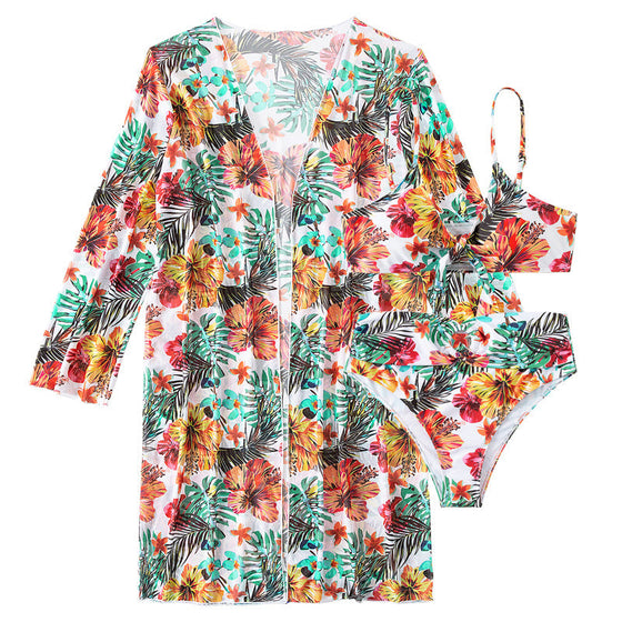 Dreiteiliges Bikini-Set mit Blumen
