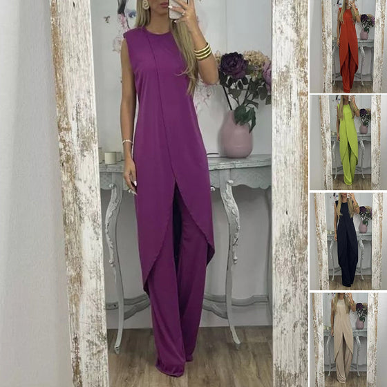 Zweiteiliges ärmelloses Damen-Set mit Rundhalsausschnitt